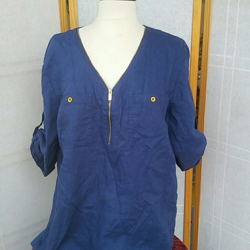 Faux Zipper Ellen Tracy Linen Top